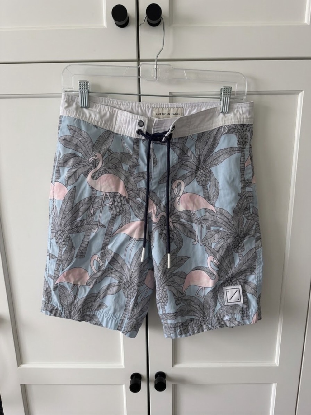 American Eagle Outfitters Light Blue & Pink Flamingo Swim Shorts